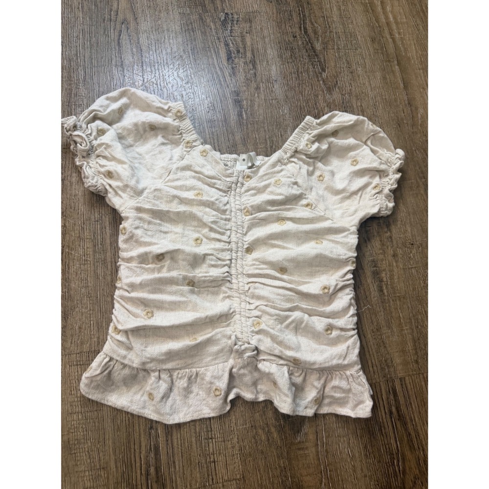 Zara Girls Cream Floral Embroidered Smocked Puff Sleeve Blouse Size 13-14 EUC